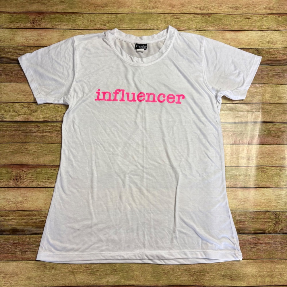 Popular Sports Influencer Graphic T-Shirt White Pink Text Size 3X Short Sleeve